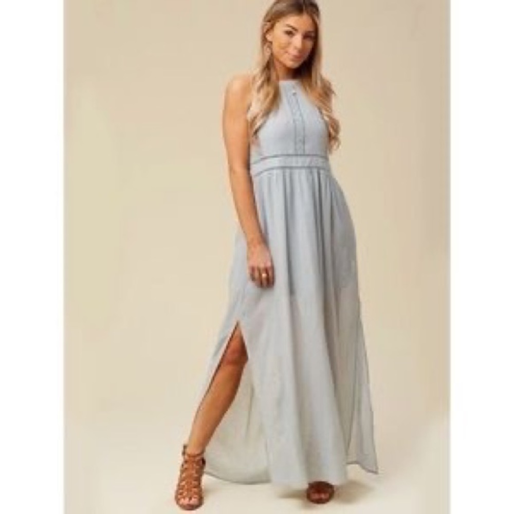 Altar’d State Malta Maxi Dress In Dusty Blue Size Medium